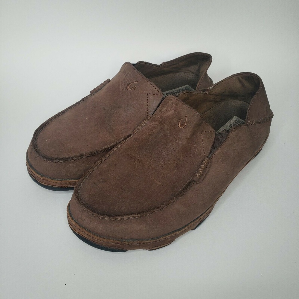 Olukai Moloa Brown Leather Casual Slip On Moc Toe